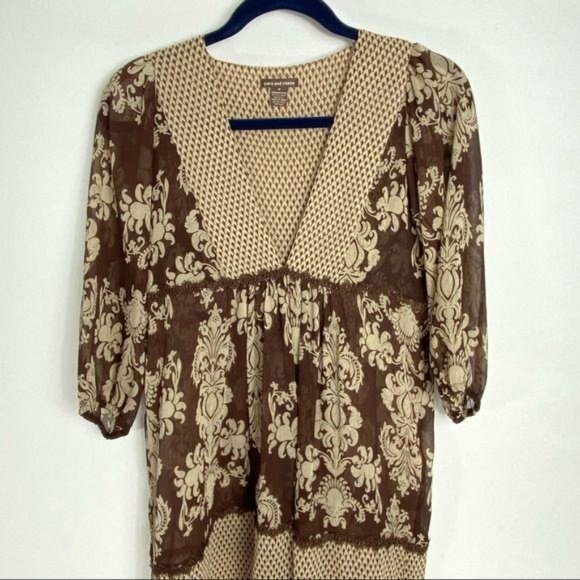 4/$25 Coco And Chase Tunic Blouse Peasant Floral V Neck Sheer Womens Sz M - Picture 7 of 14